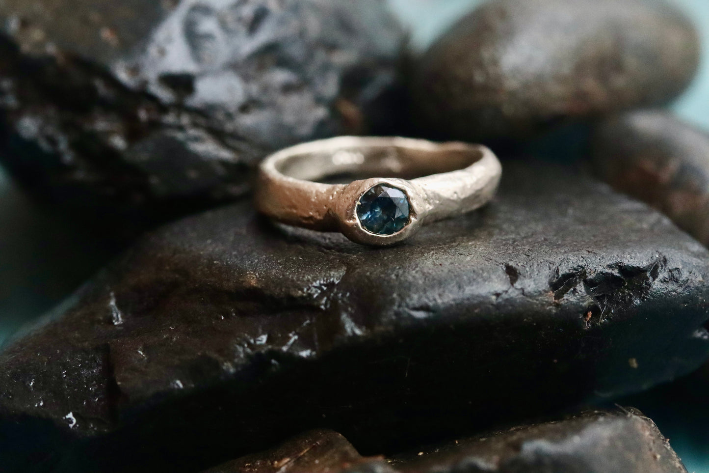 rustic organic sandcast solitaire ring alternative engagement 14kt recycled gold montana sapphire